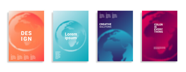Minimal covers design. Colorful gradients. Halftone corners. Modern background design. Globe. Future covers. Eps10 vector.