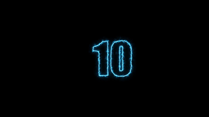 Neon numbers Ten glowing on an alpha channel background.  number 10 glowing in the dark,  neon light