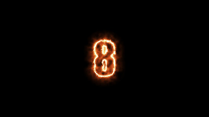 Neon numbers Eight glowing on an alpha channel background.  number 8 glowing in the dark,  neon light