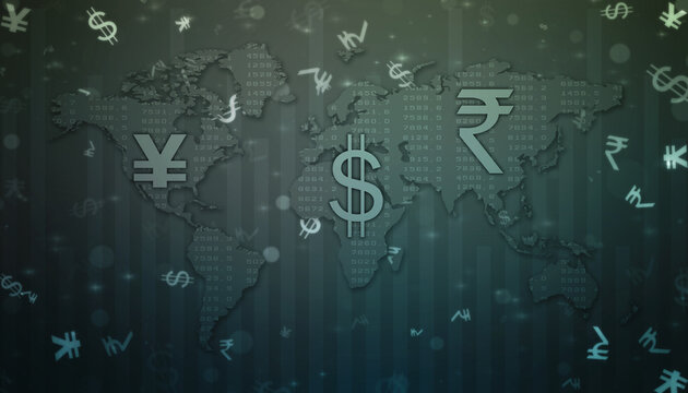 2d rendering Global Currencies illustration