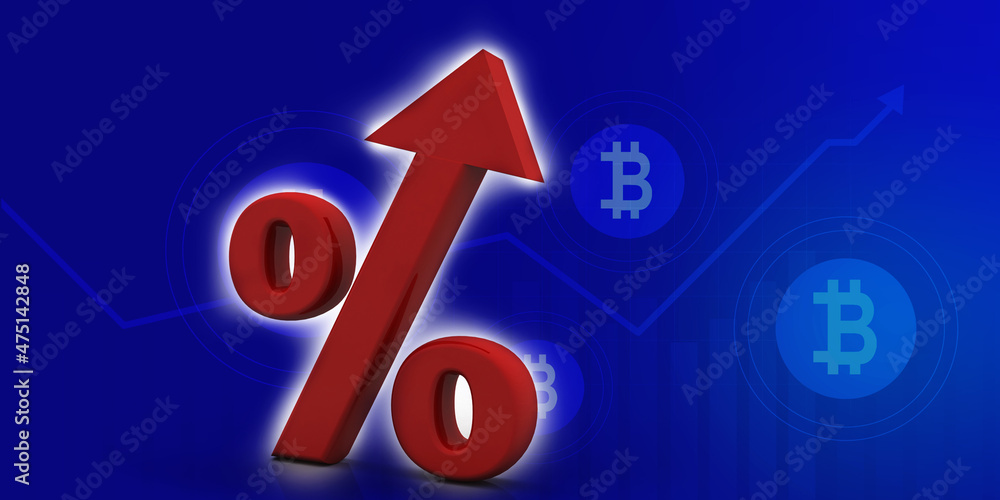 Poster 3d rendering percentage with up arrow