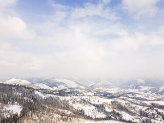 Obraz premium aerial view of snowed ukrainian carpathian mountains