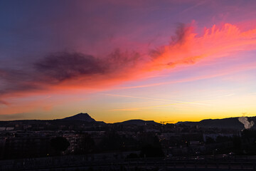 the Sainte Victoire mountain in the light of an autumn morning