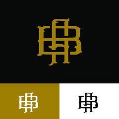 Monogram logo with Initial letter A, B, AB or BA vintage overlapping gold color on black background