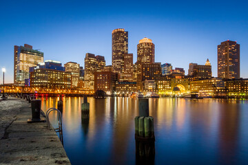 Fototapeta na wymiar View of Boston Harbor and Financial District in Massachusetts, USA.