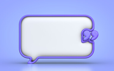Quote box frame empty space blog template on blue background 3d render concept for text presentation
