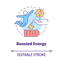 Boosted energy concept icon. Living healthy balanced life abstract idea thin line illustration. Isolated outline drawing. Editable stroke. Roboto-Medium, Myriad Pro-Bold fonts used