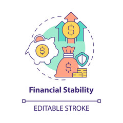 Financial stability concept icon. Savings for well balanced life abstract idea thin line illustration. Isolated outline drawing. Editable stroke. Roboto-Medium, Myriad Pro-Bold fonts used