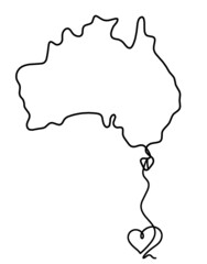 Map of Australia as line drawing on white background. Vector