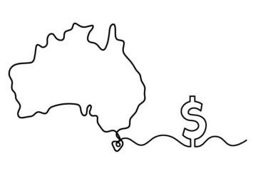 Map of Australia as line drawing on white background. Vector