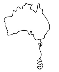 Map of Australia as line drawing on white background. Vector