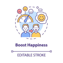 Boost happiness concept icon. Living happy life. Wellness lifestyle abstract idea thin line illustration. Isolated outline drawing. Editable stroke. Roboto-Medium, Myriad Pro-Bold fonts used