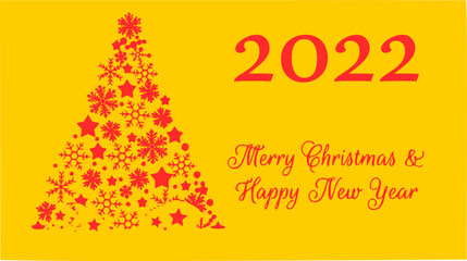 vector greeting card on a yellow background, merry christmas and happy new year