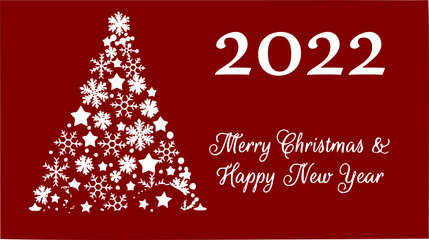 vector greeting card on dark red background, merry christmas and happy new year