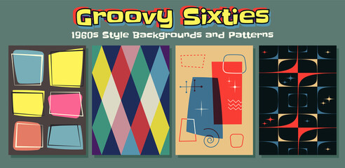 Groovy Sixties! 1960s Backgrounds and Patterns, Vintage Colors and Shapes - obrazy, fototapety, plakaty