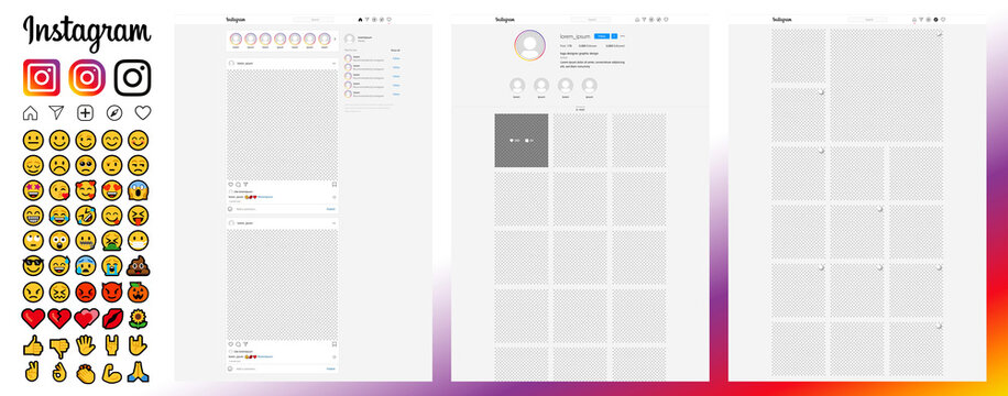 Instagram, Social Network, Web Page Mockup Template, Vector Editorial Illustration