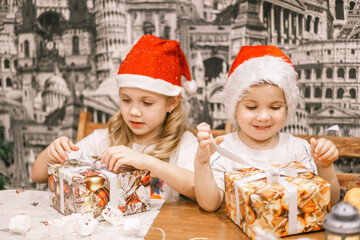 children receive gifts from Santa Claus for Christmas and NEW YEAR