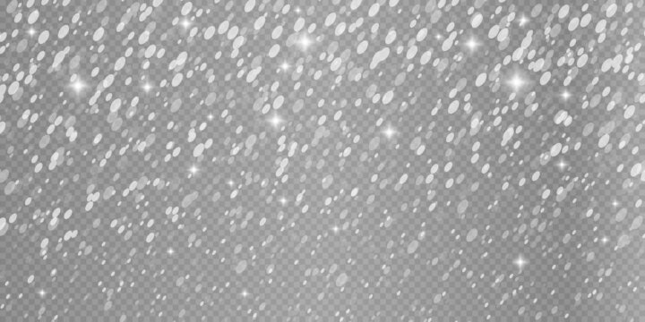 Shiny snowflakes realistic isolated background. Snowstorm isolated on transparent background. Background for Christmas design. Vector illustration