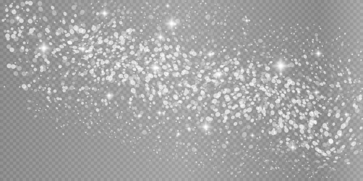 Shiny snow blizzard realistic isolated snowflakes background. Snowflakes flying in the sky isolated on transparent background. Background for Christmas design. Vector illustration