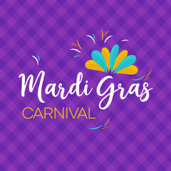 Mardi Gras lettering label design. Holiday poster or placard template. Mardi Gras vector element.