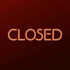 neon sign closed, modern glowing banner design, colorful modern design trends. Vector illustration.