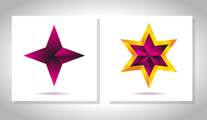 Vector set of realistic metallic golden stars isolated on white background. Christmas Glossy yellow 3D trophy star icon. Symbol of leadership.