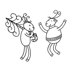 Congratulations to the deer. New Year's doodle. Freehand vector drawing