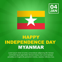 Independence Day of Myanmar. Square banner or card with place for text. Holiday concept. Vector, illustration