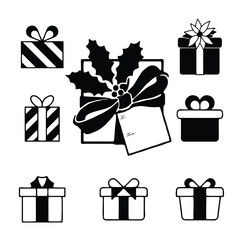 Gift vector icon with bow symbol. Gift box icons on white background.