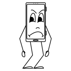 The smartphone was offended. A humanoid smartphone with an emotion of discontent, disappointment. Stylization of the gadget. Vector icon, outline, cartoon, isolated