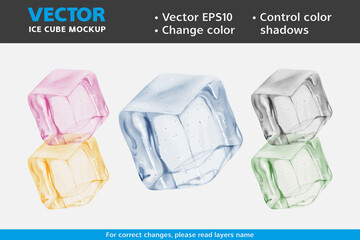 Ice cube realistic vector mockup 3d solid water freeze block - 475154874
