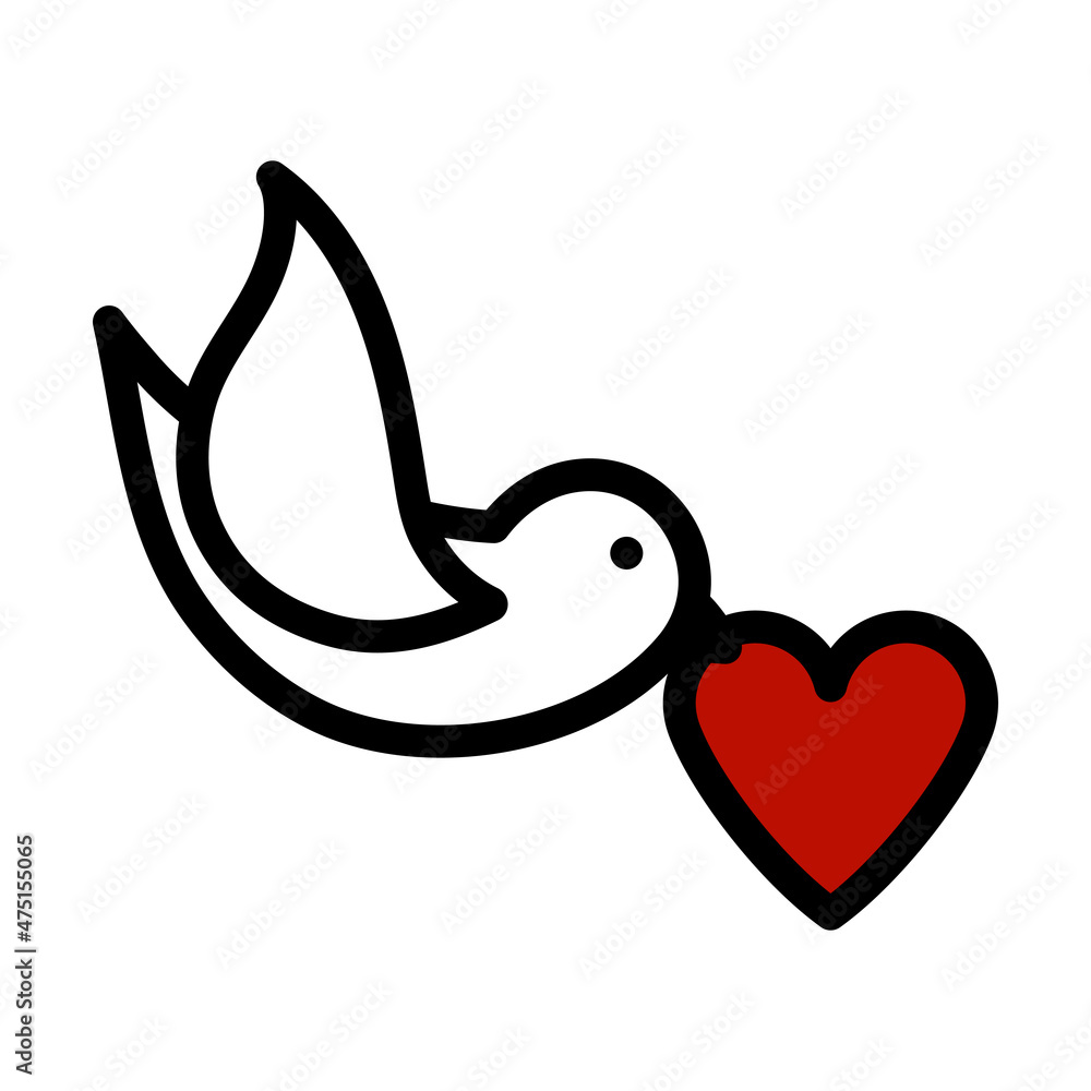 Sticker dove with heart icon