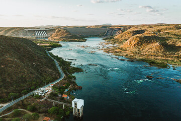 aerial image with drone of the rio são francisco sergipe in brazil