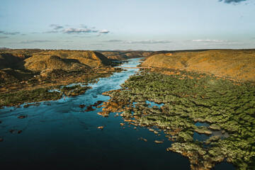aerial image with drone of the rio s&atilde;o francisco sergipe in brazil