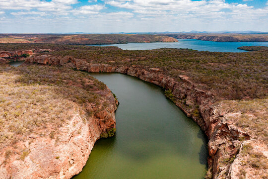 aerial image with drone of the xingo canyons on the Rio São Francisco Sergipe Brazil