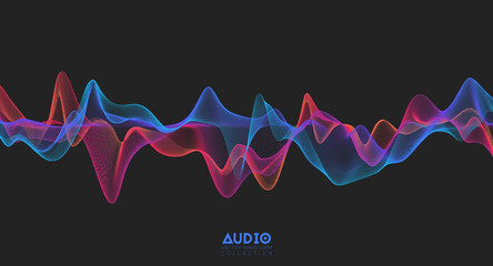 3d audio soundwave. Colorful music pulse oscillation. Glowing impulse pattern