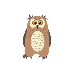 Flat illustration of cute owl isolated on whte background