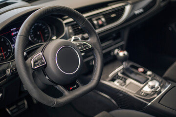 Modern luxury car Interior, steering wheel