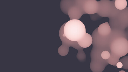 Abstract 3d fluid metaball shape with pink balls. Synthwave liquid pastel organic droplets with gradient color.