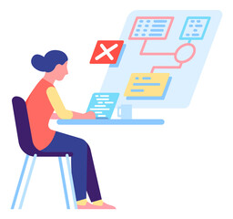 Woman programmer fixing bug. Girl working with code