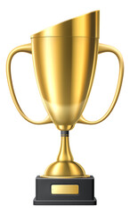 Trophy cup with empty winner label. Realistic golden award