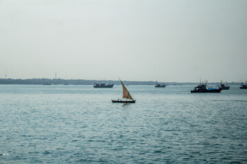 Boats sailing in Bet dwarka 