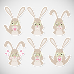 Cute cartoon bunny emoticon set