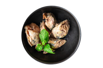mackerel canned fish seafood healthy meal food diet snack on the table copy space food background rustic