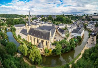 Naklejka premium Panorama of Luxemburg (Balcony of Europe, Neumunster Abbey). Luxembourg. Luxembourg.