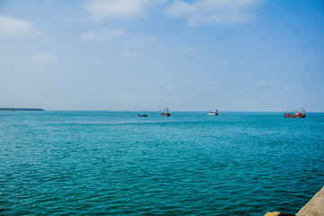 Boats sailing in Bet dwarka 