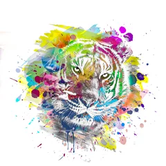 Foto op Canvas tiger head with creative colorful abstract elements © reznik_val
