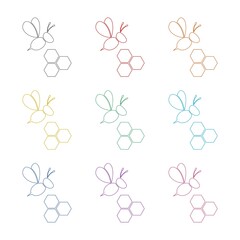Bee icon isolated on white background, color set