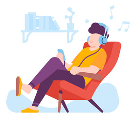 Person sitting in chair and listening relaxing music in headphones