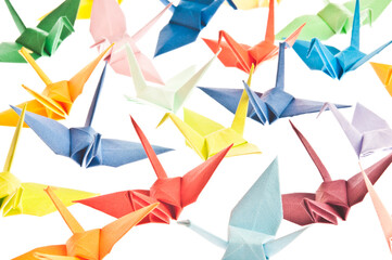 colorful background of origami birs